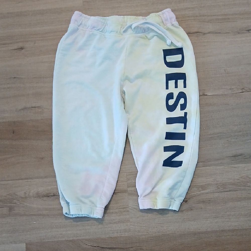 Girls White Tie-Dye Joggers with Navy 'DESTIN' Side Print